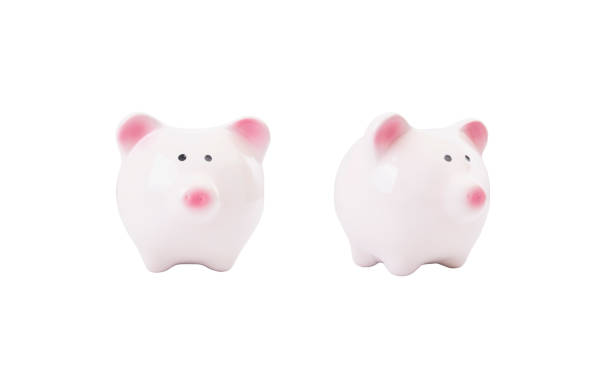 istock pink piggy bank isolated on white background. front side view. 825464030