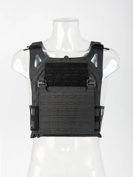 istock Lightweight bulletproof vest, modern body armor with guards, black, concept army. 825464620
