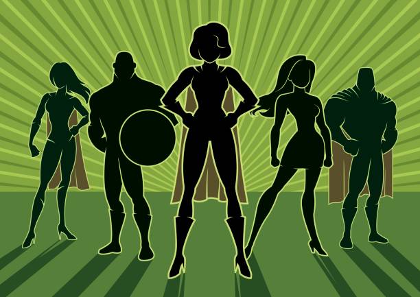 Superhero Team 3 Conceptual illustration depicting team of superheroes. superhero clip art stock illustrations
