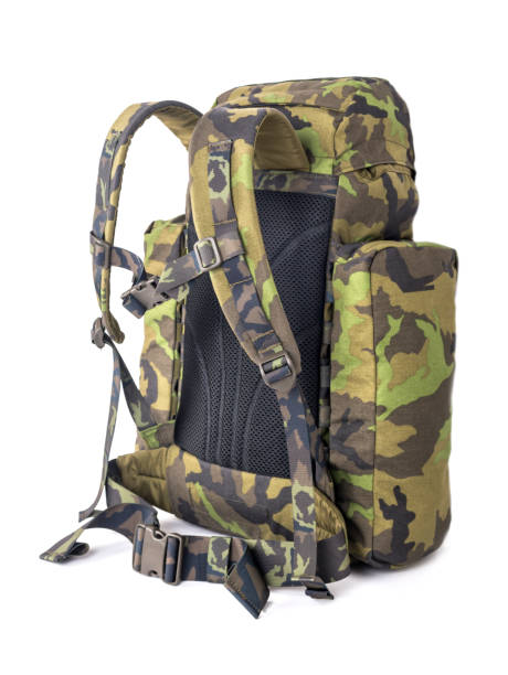 istock hiking backpack for hunters camouflage with side pockets on a white background. 825468232
