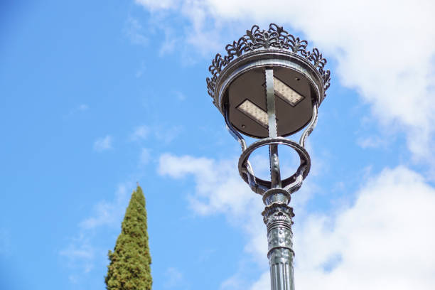 istock Poles led. Street light against the blue sky with clouds. copy space. 825477278