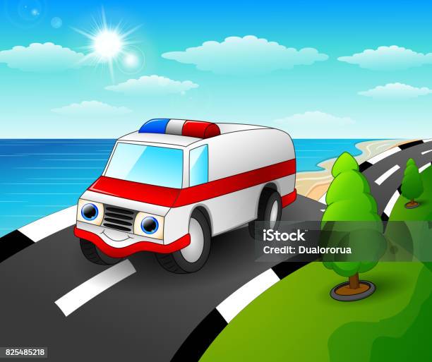 Ambulance Car Cartoon In The Seaside Road Stock Illustration - Download  Image Now - Accidents and Disasters, Ambulance, Beach - iStock