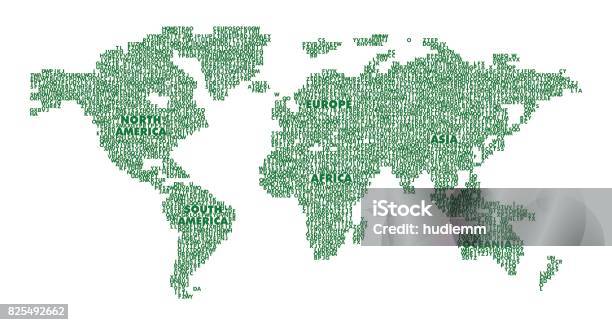 Vector Map Of The World With English Alphabet America Europe Asia Oceania Africa Stock Illustration - Download Image Now