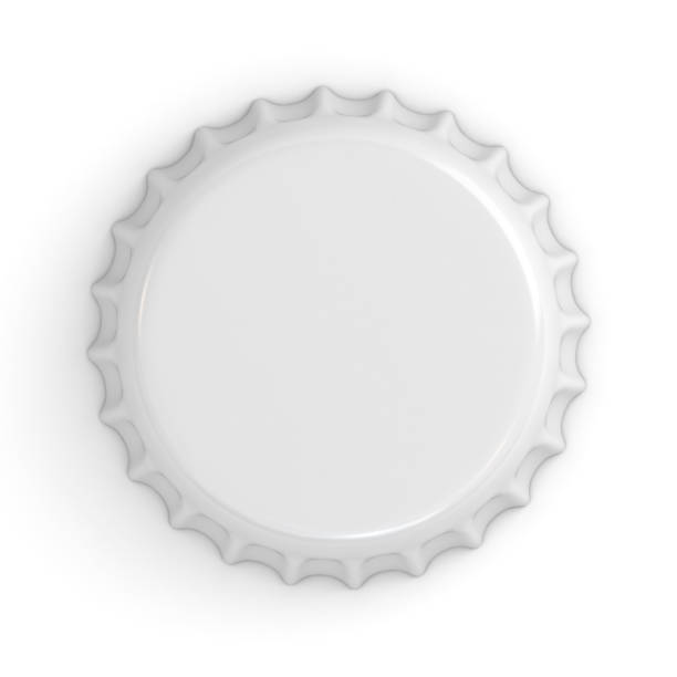 tappo bianco bianco bianco isolato su sfondo bianco con ombra. rendering 3d - beer bottle beer bottle bottle cap foto e immagini stock