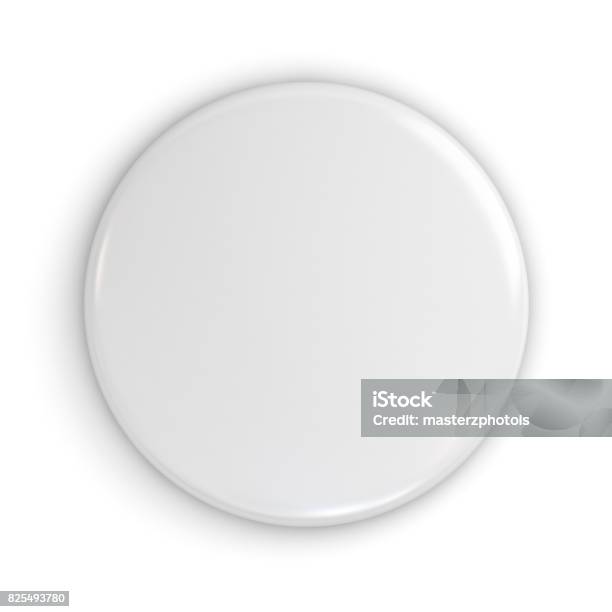 Blank White Badge Or Button Isolated On White Background With Shadow 3d Rendering Stock Photo - Download Image Now