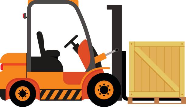 ilustrações de stock, clip art, desenhos animados e ícones de vector forklift truck with wooden box - car transporter semi truck isolated on white truck