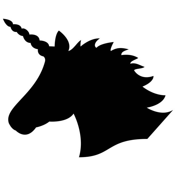 ilustraciones, imágenes clip art, dibujos animados e iconos de stock de silueta negra forma de unicornio mágico en el fondo blanco - unicornio cabeza