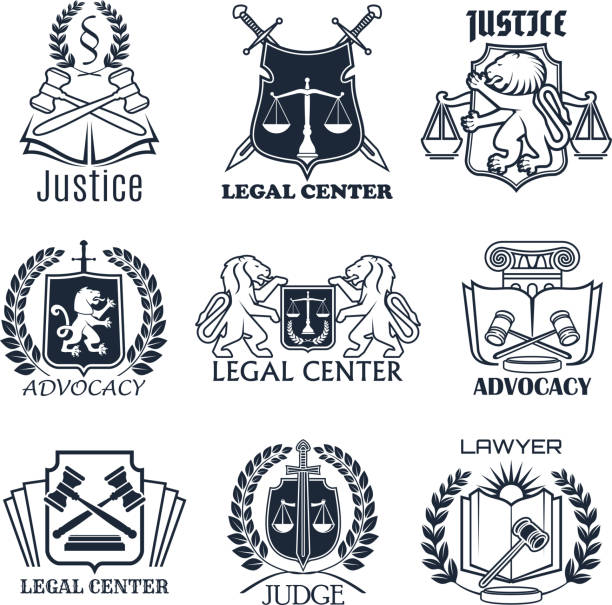 illustrations, cliparts, dessins animés et icônes de etude d’avocat et avocat cabinet, conception icône centre juridique - animal crests shield