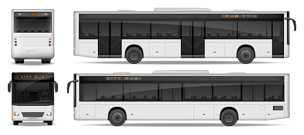 istock Realistic City Bus template isolated on white background. Passenger City Bus mockup side, front and rear view. Transport advertising design. Vector illustration 825501848