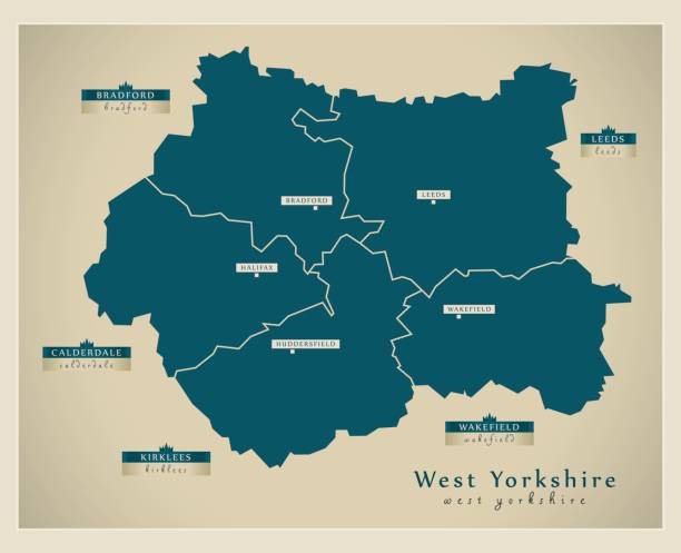 Modern Map - West Yorkshire metropolitan county with district labels England UK Modern Map - West Yorkshire metropolitan county with district labels England UK west yorkshire stock illustrations