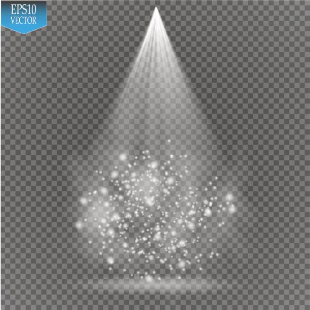 istock Vector white transparent energy spotlight scene with lightning and fog or smoke background 825506380