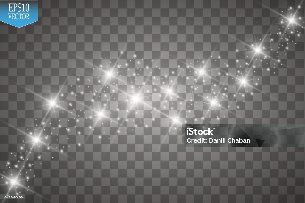 Vector white glitter wave illustration. White star dust trail sparkling particles isolated on transparent background Vector white glitter wave illustration. White star dust trail sparkling particles isolated on transparent background. Magic concept Star - Space stock vector