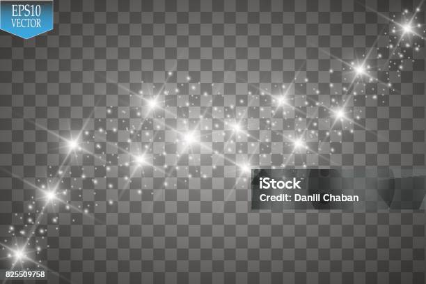 Vector White Glitter Wave Illustration White Star Dust Trail Sparkling Particles Isolated On Transparent Background Stock Illustration - Download Image Now