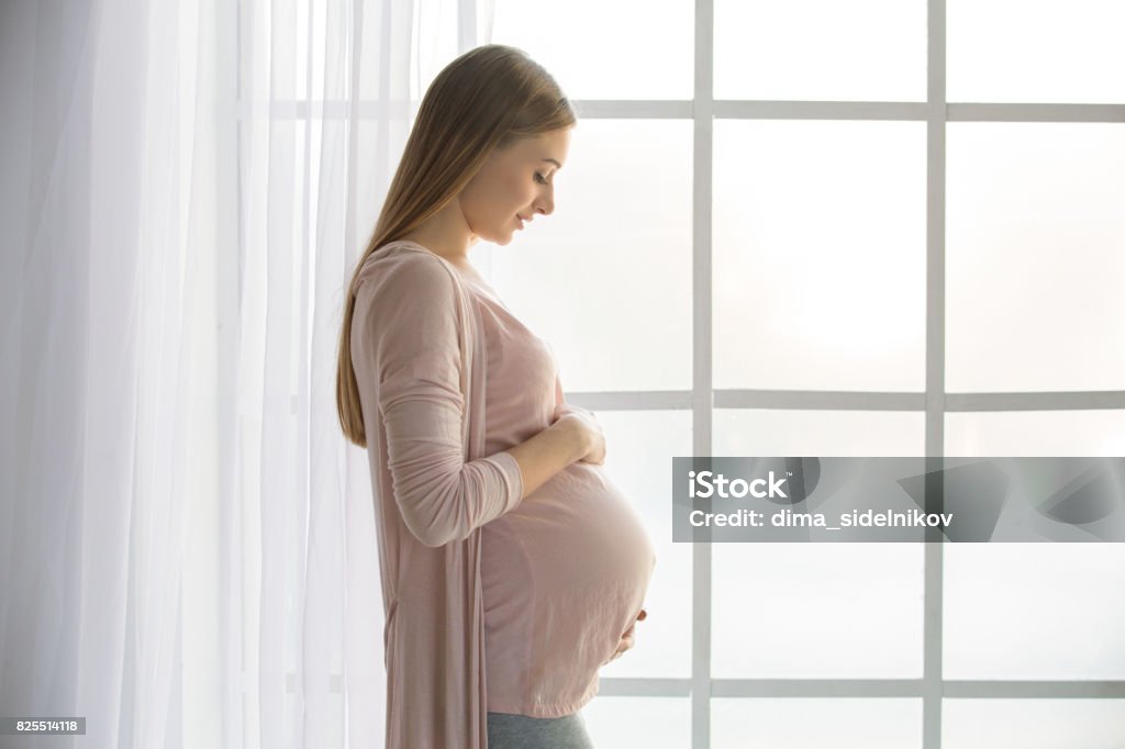 Mujer joven preganant esperando a un padre feliz bebé - Foto de stock de Embarazada libre de derechos