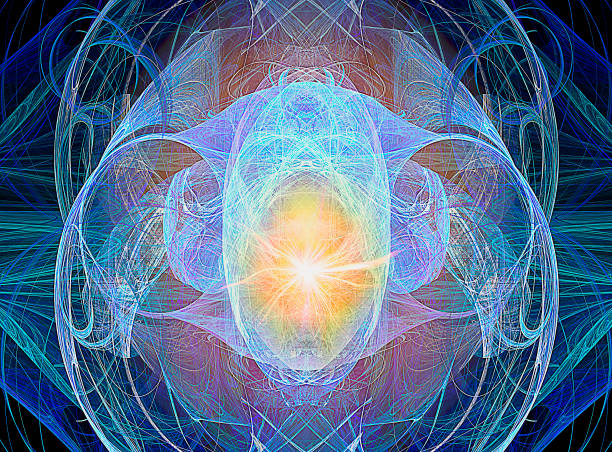 istock Abstract fractal background with intertwined threads and glowing light in the center 825515962