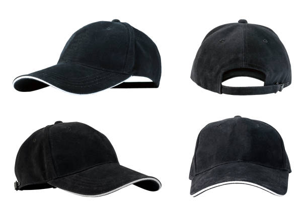 Collection of black baseball caps stock photo