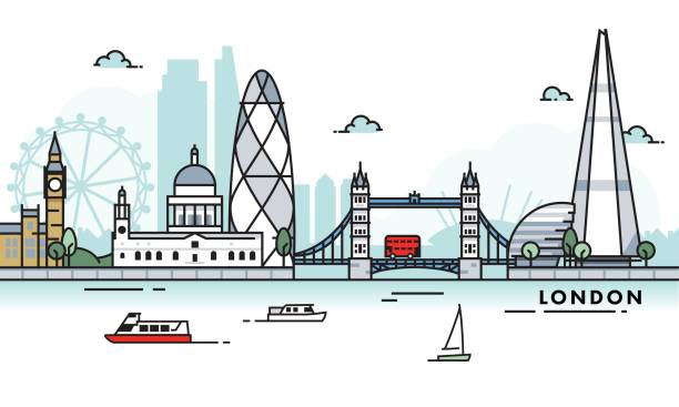 ilustraciones, imágenes clip art, dibujos animados e iconos de stock de panorama de la ciudad de london - st paul illustrations