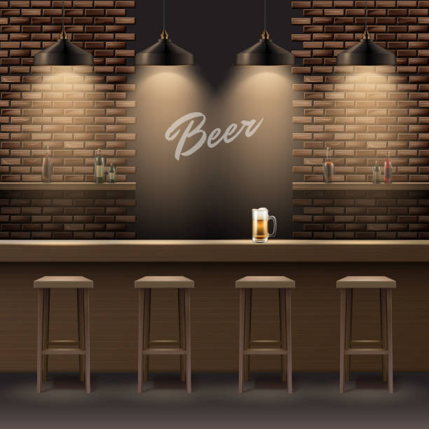 bar, wnętrze pubu - bar stool chair cafe stock illustrations