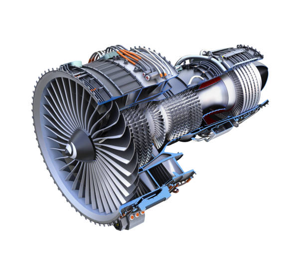 흰색 배경에 고립 된 터보팬 제트 엔진의 크로스 섹션 - jet engine 뉴스 사진 이미지