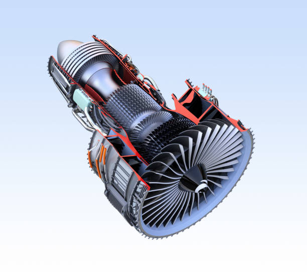 istock Cross section of turbofan jet engine isolated on light blue background 825527474