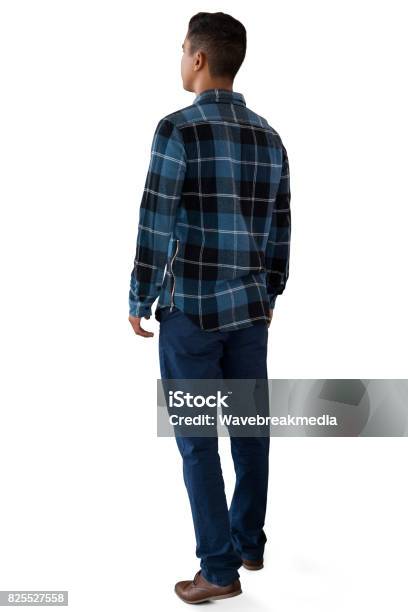 Rear View Of Man Walking Stock Photo - Download Image Now - Rear View, Men, White Background