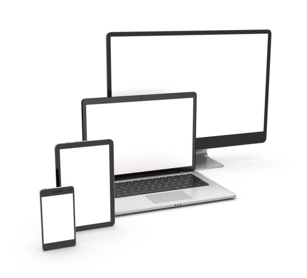 istock PC, smartphone, laptop and tablet isolated on white. 3d rendering. 825531026