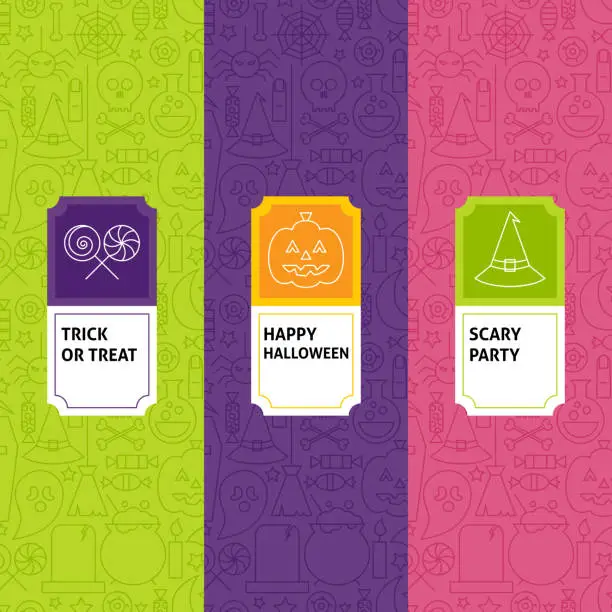 Vector illustration of Line Halloween Patterns Set