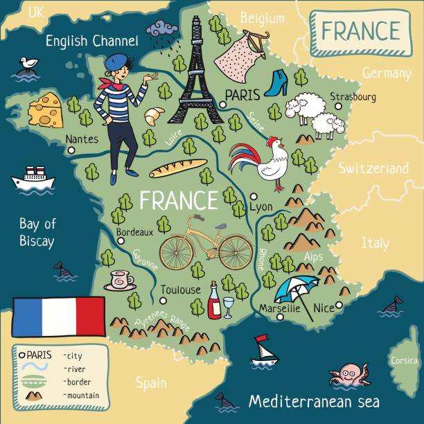 мультфильм карта франции - european culture provence alpes cote dazur france western europe stock illustrations