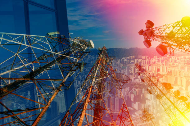 istock Telecommunication concept with cityscape background 825538832