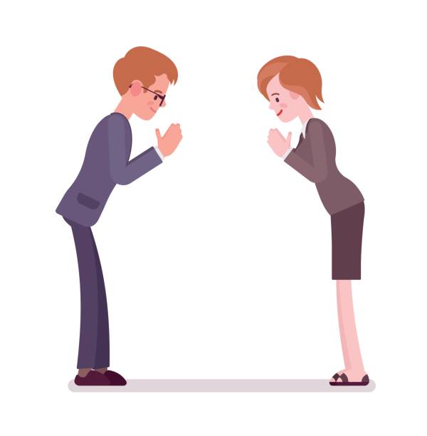 Business Male And Female Partners Giving A Bow Stock Illustration -  Download Image Now - Adult, Beautiful People, Bowing - iStock