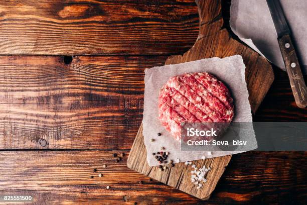 Raw Patty With Spices Stock Photo - Download Image Now - Burger, Raw Food, Hamburger