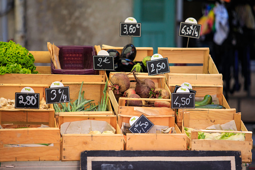 fresh organic vegetables at a street market in a small French town, Provence