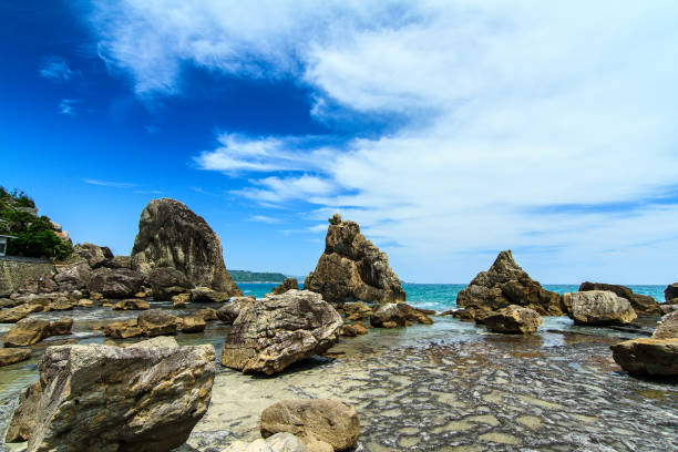 Hashiguiiwa Rocks with clear sky, Kushimoto, Wakayama Prefecture, Japan