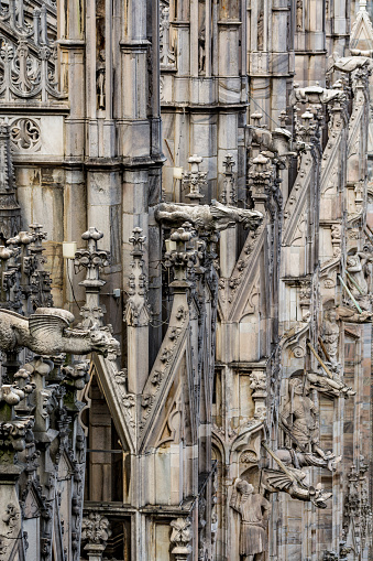 Architectural detail - gargoyles of the Milan Cathedral - Duomo di Milano, Italy