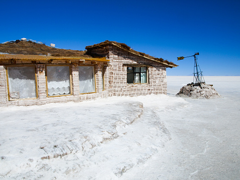 Hotel built of salt blocks on Salar de Uyuni, Bolivia