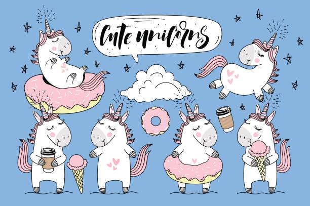 Cute Unicorns collection Cute Unicorns collection Unicorn stock illustrations