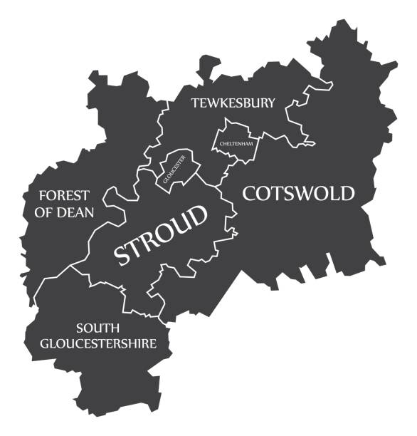 Gloucestershire county England UK black map with white labels illustration Gloucestershire county England UK black map with white labels illustration gloucestershire stock illustrations