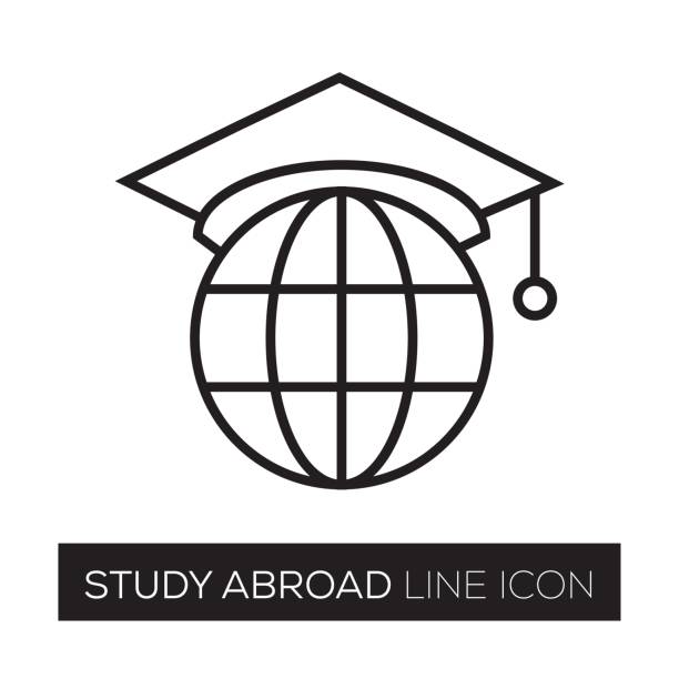 STUDY ABROAD LINE ICON STUDY ABROAD LINE ICON exchange student stock illustrations