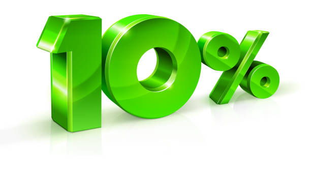 istock Glossy green 10 Ten percent off, sale. Isolated on white background, 3D object 825569908