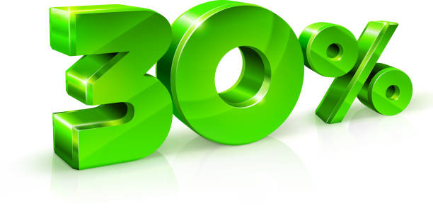 istock Glossy green 30 Thirty percent off, sale. Isolated on white background, 3D object 825570336
