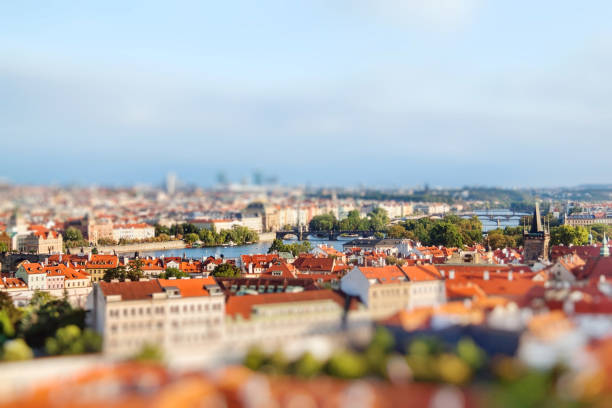 istock Panoramic view of Prague. Miniature tilt shift lens effect 825572960