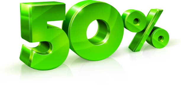 istock Glossy green 50 Fifty percent off, sale. Isolated on white background, 3D object 825572974