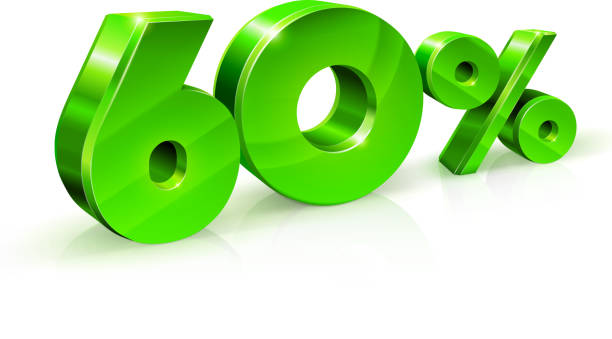 istock Glossy green 60 Sixty percent off, sale. Isolated on white background, 3D object 825573102
