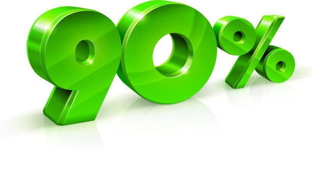 istock Glossy green 90 Ninety percent off, sale. Isolated on white background, 3D object 825574066