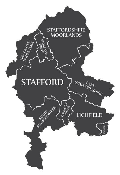 County Cities In England County England Uk Black Map With White Labels 