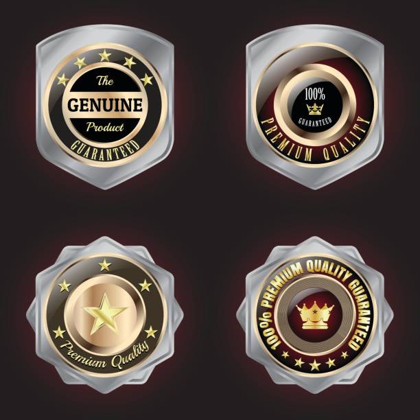 istock Set of Golden-Silver Premium Quality badge 825584908