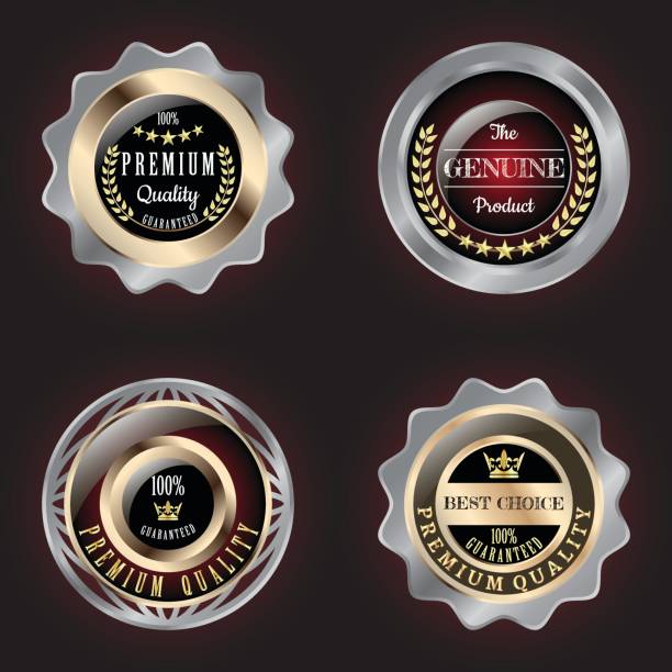 istock Set of Golden-Silver Premium Quality badge 825585402