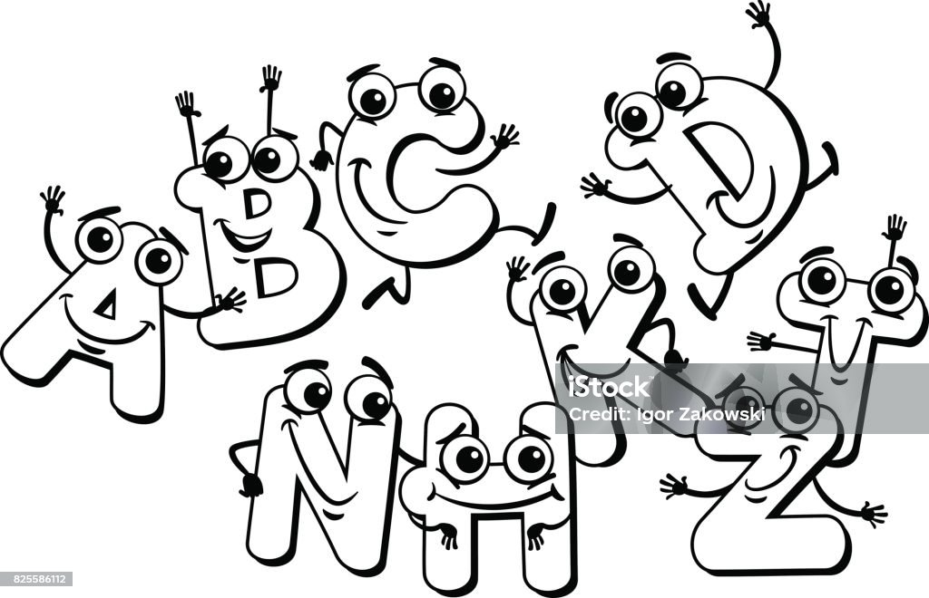 funny cartoon letter characters coloring book Black and White Cartoon Illustration of Funny Capital Letter Characters Alphabet Group for Children Education Coloring Book Alphabet stock vector