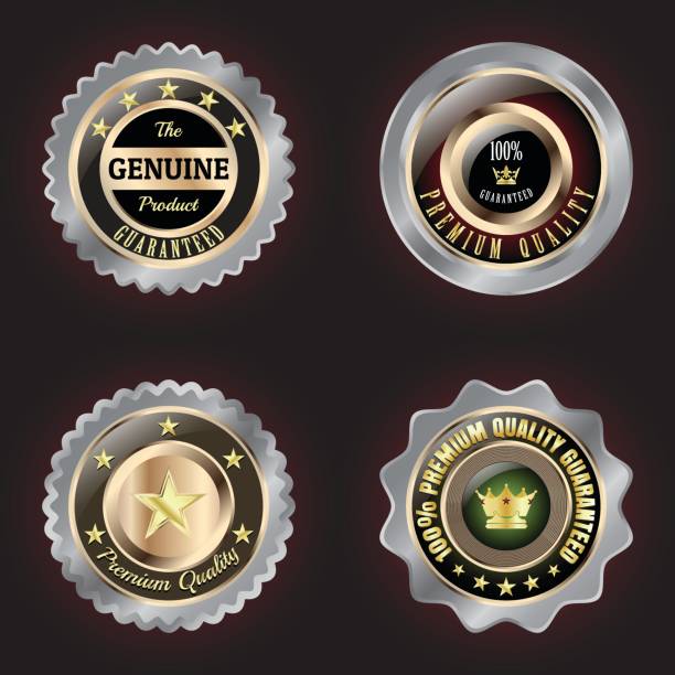 istock Set of Golden-Silver Premium Quality badge 825586686