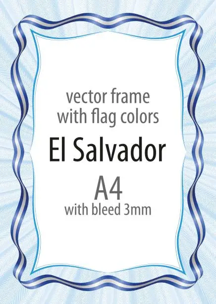 Vector illustration of Frame and border of ribbon with the colors of the El_Salvador flag
